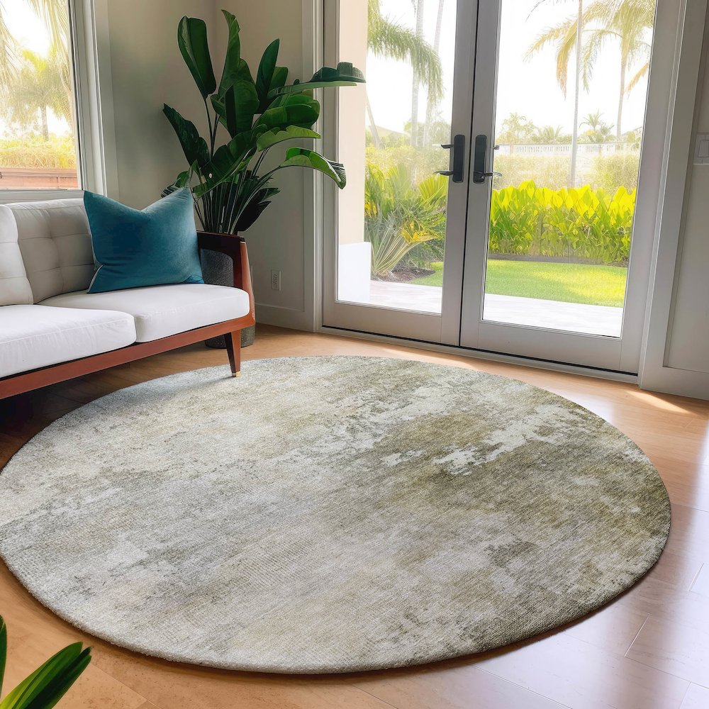 Luxury Washable Indoor/Outdoor Bresca Wheat 8' x 8' Round Rug. Picture 5