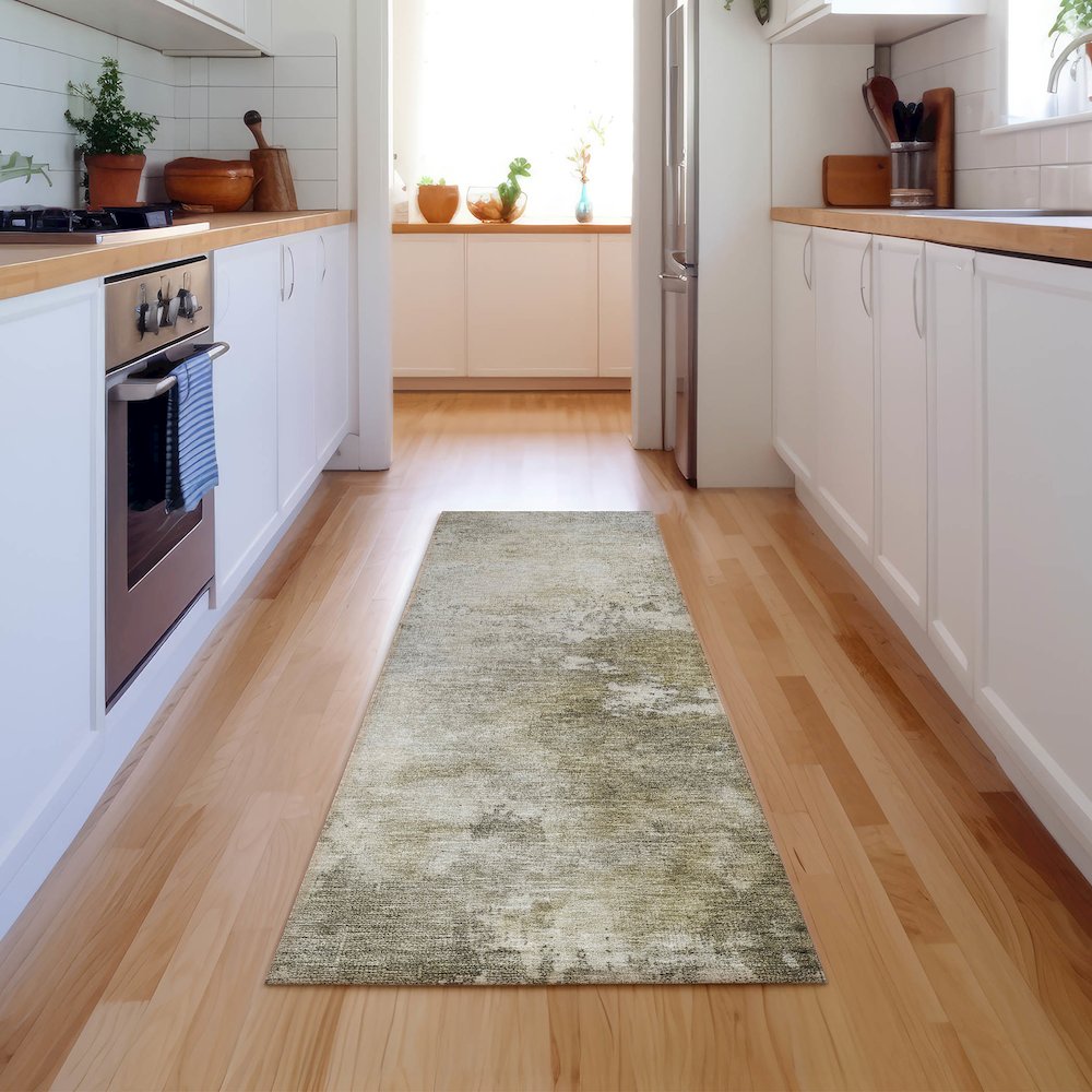 Luxury Washable Indoor/Outdoor Bresca Wheat 2'3" x 7'6" Runner Rug. Picture 5