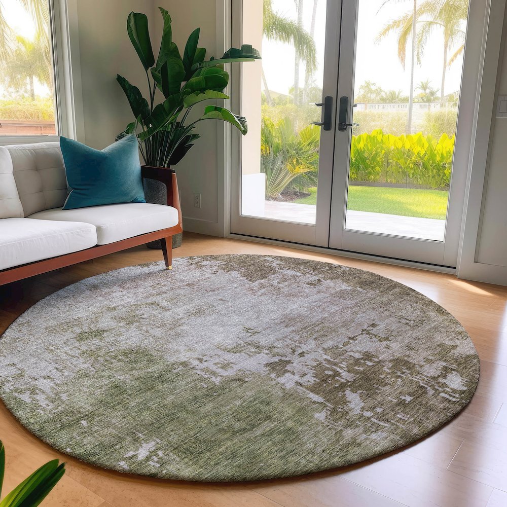 Luxury Washable Indoor/Outdoor Bresca Brown 8' x 8' Round Rug. Picture 5