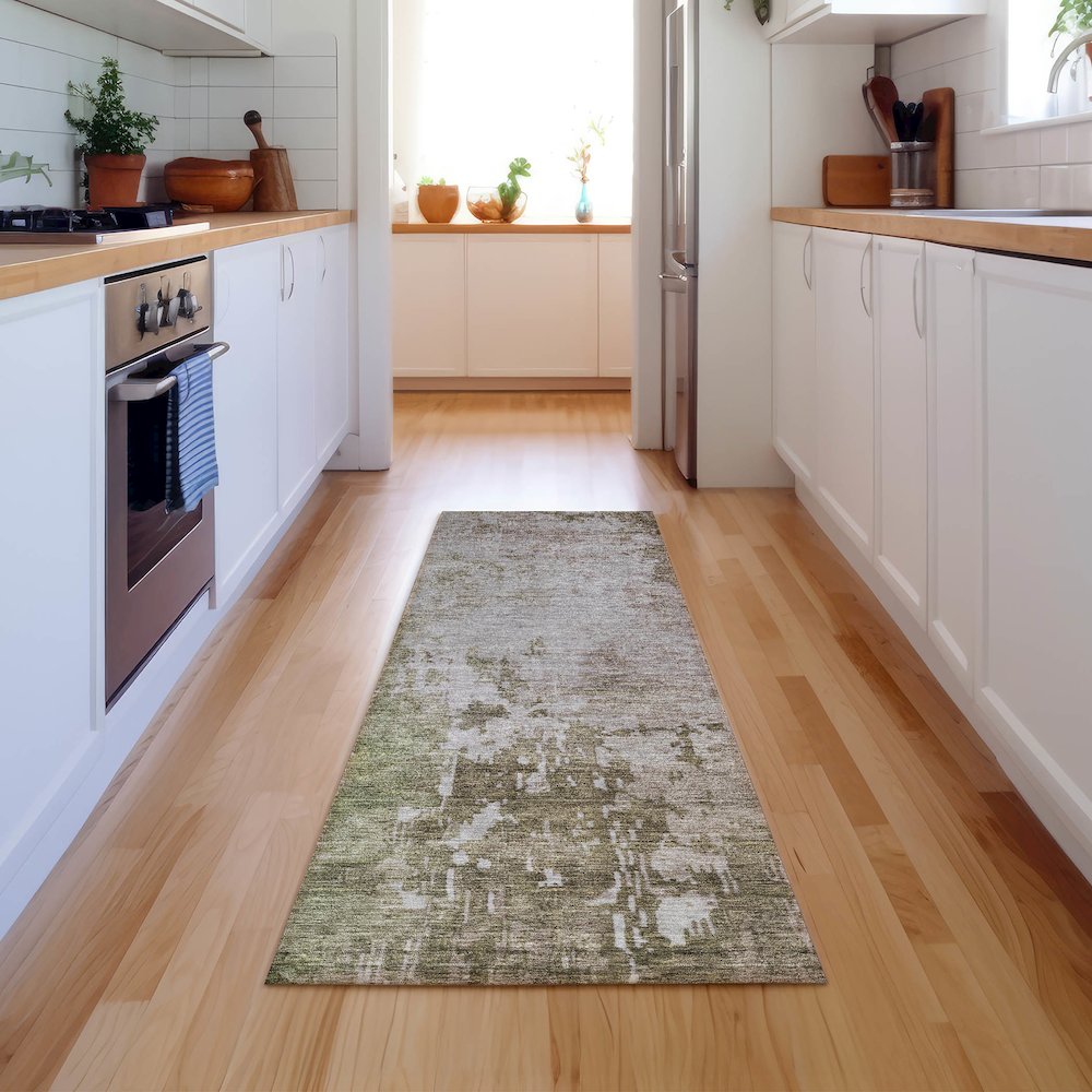 Luxury Washable Indoor/Outdoor Bresca Brown 2'3" x 7'6" Runner Rug. Picture 5