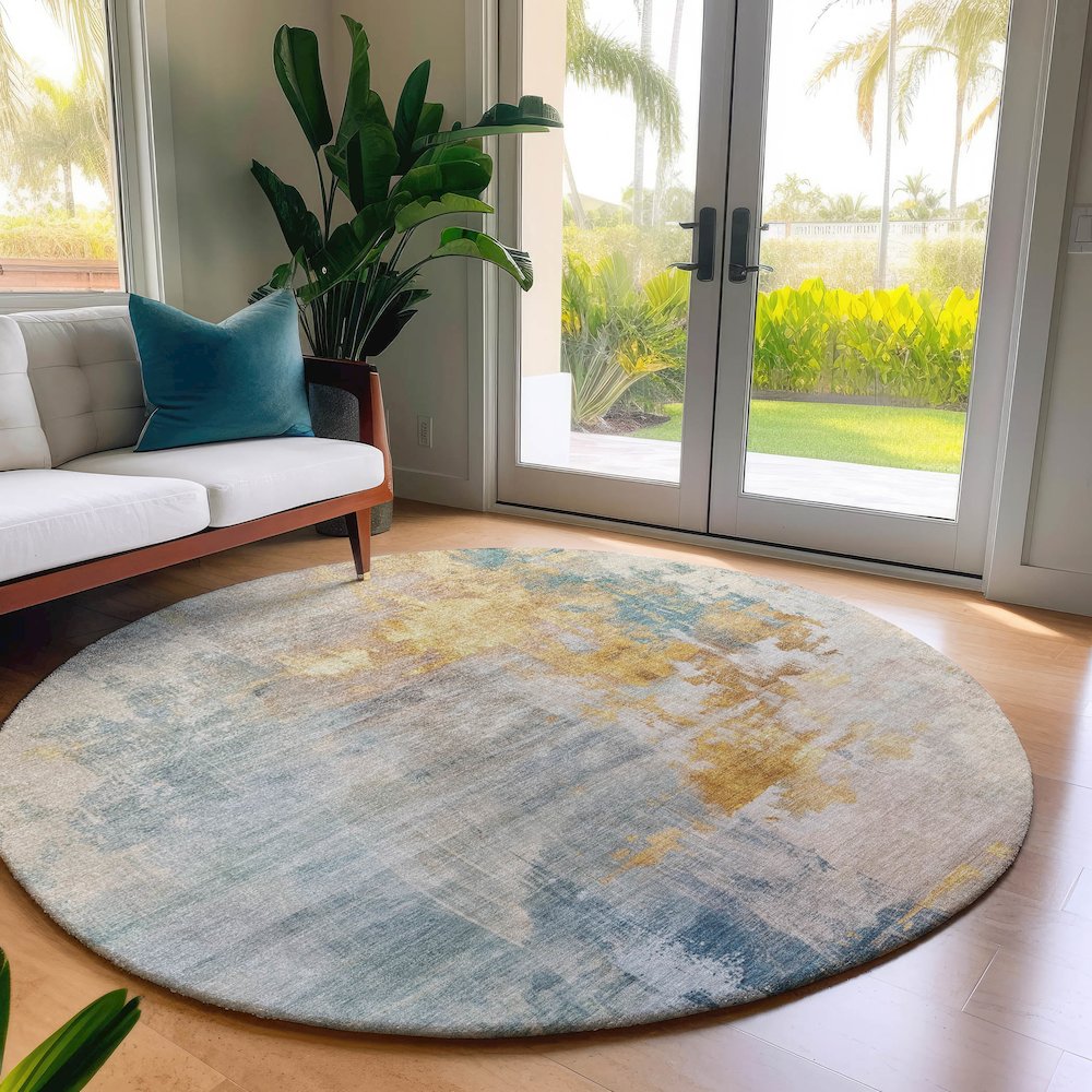 Luxury Washable Indoor/Outdoor Bresca Linen 8' x 8' Round Rug. Picture 5