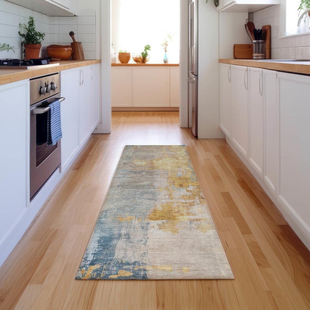 Luxury Washable Indoor/Outdoor Bresca Linen 2'3" x 7'6" Runner Rug. Picture 5