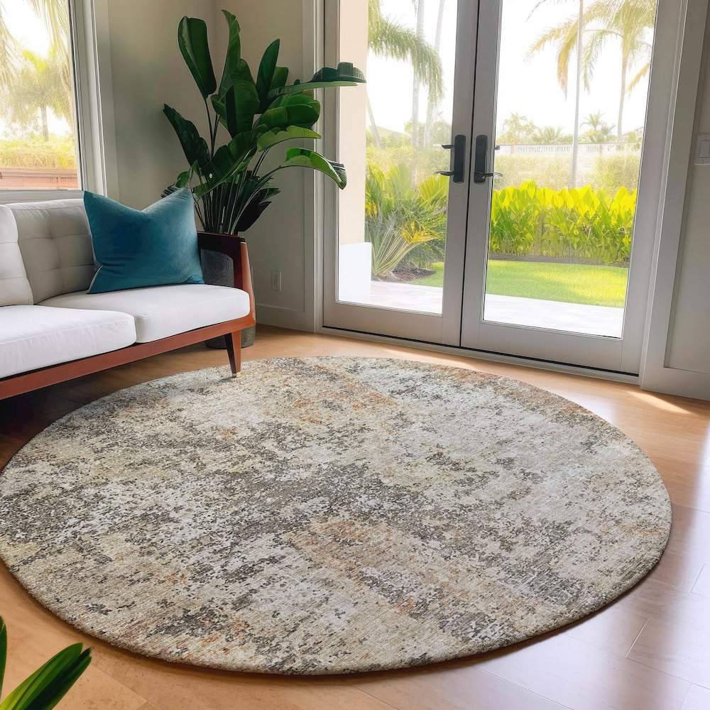 Luxury Washable Indoor/Outdoor Bresca Terracotta 8' x 8' Round Rug. Picture 5