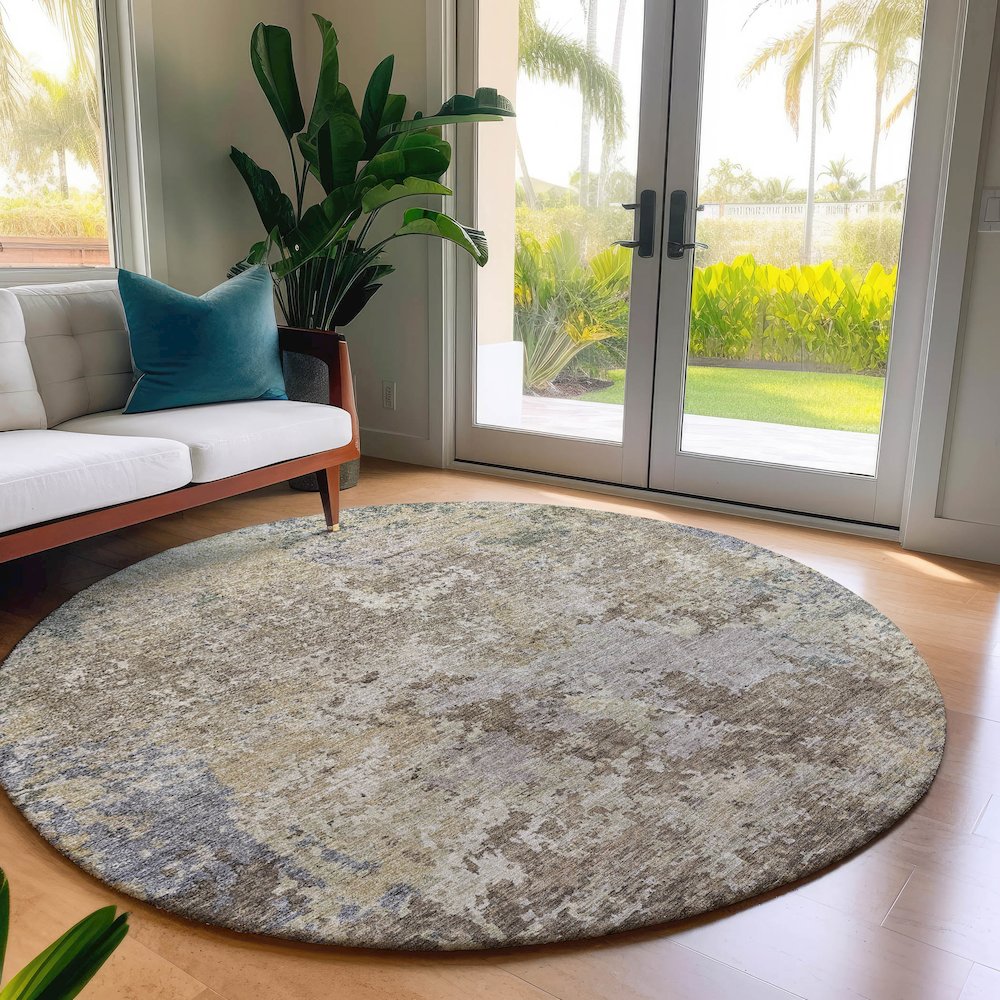 Luxury Washable Indoor/Outdoor Bresca Beige 8' x 8' Round Rug. Picture 5