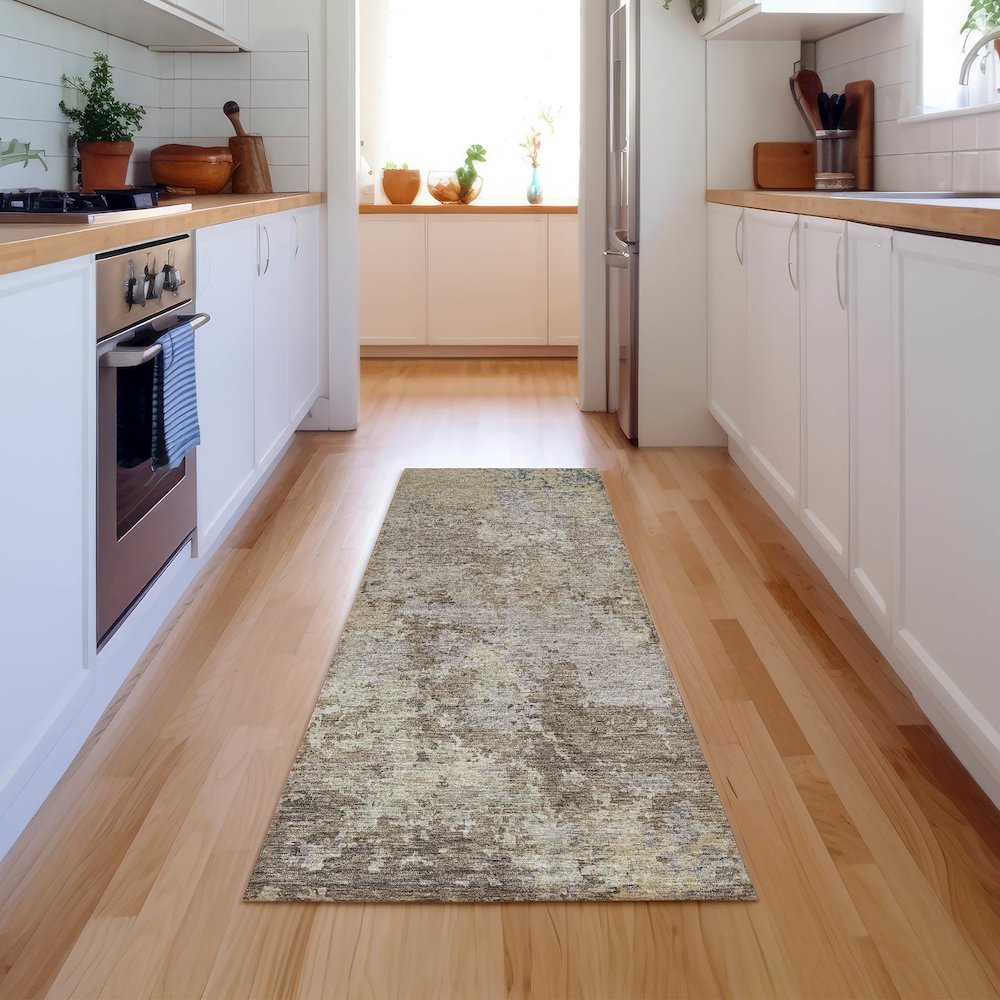 Luxury Washable Indoor/Outdoor Bresca Beige 2'3" x 7'6" Runner Rug. Picture 5
