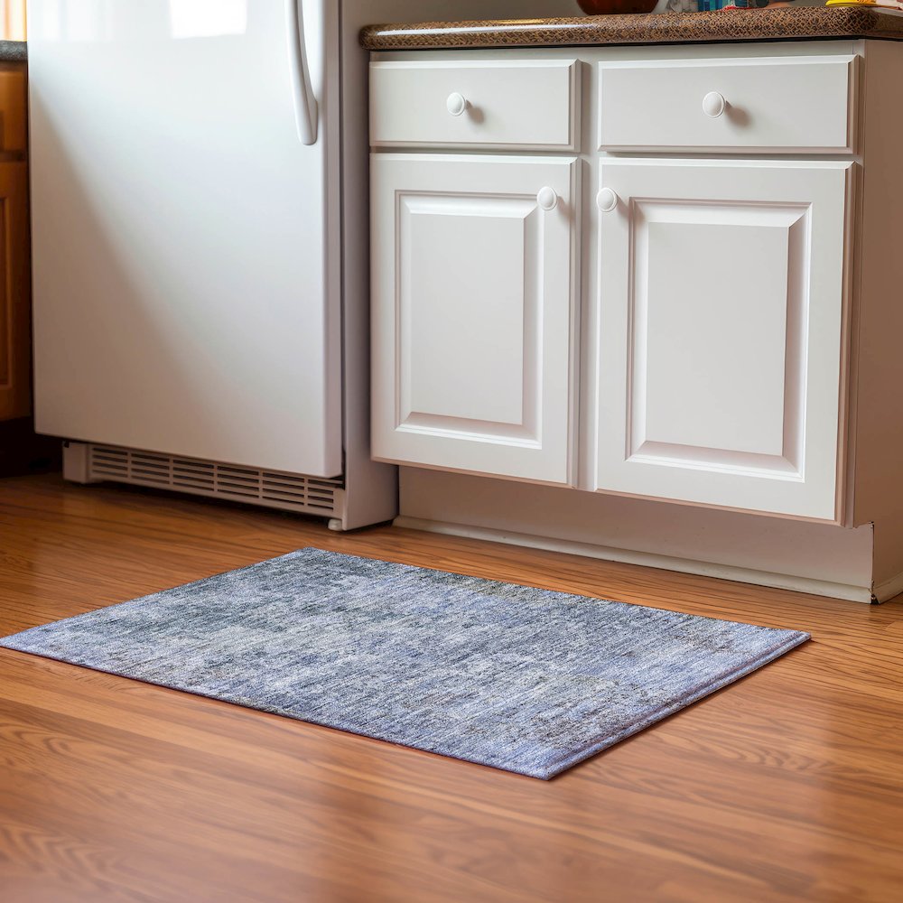 Luxury Washable Indoor/Outdoor Bresca Blue 1'8" x 2'6" Rug. Picture 5