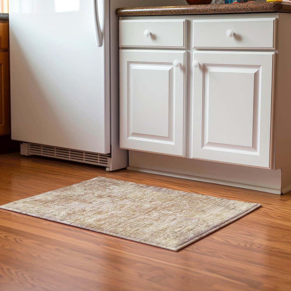Luxury Washable Indoor/Outdoor Bresca Copper 1'8" x 2'6" Rug. Picture 5