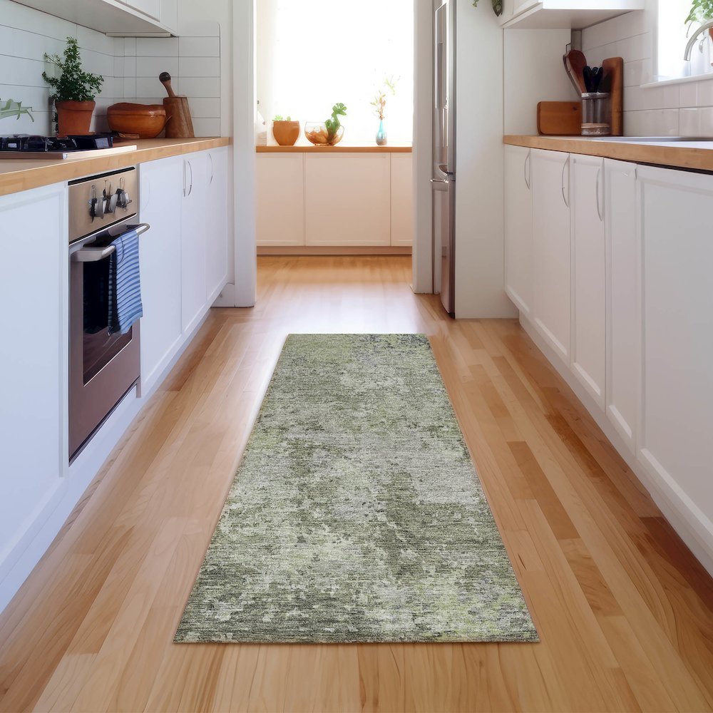 Luxury Washable Indoor/Outdoor Bresca Green 2'3" x 7'6" Runner Rug. Picture 5