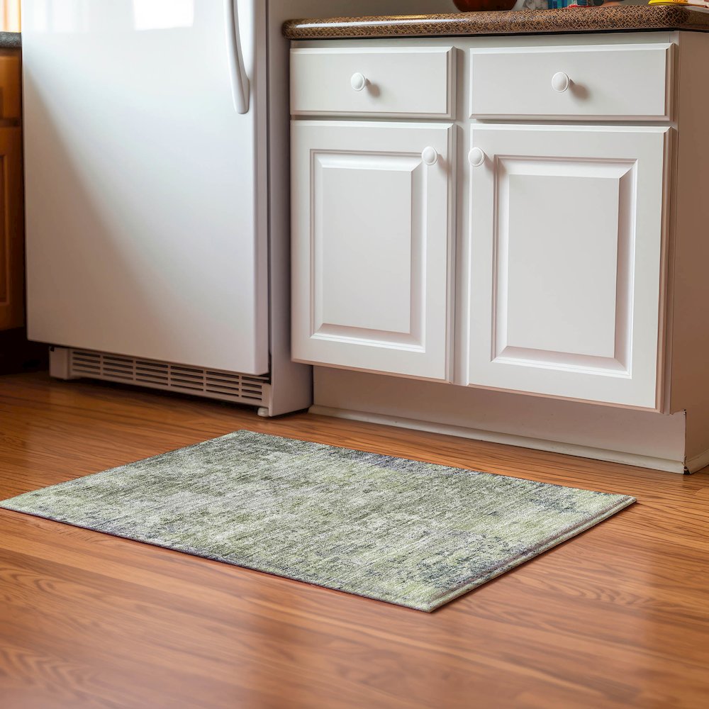Luxury Washable Indoor/Outdoor Bresca Green 1'8" x 2'6" Rug. Picture 5