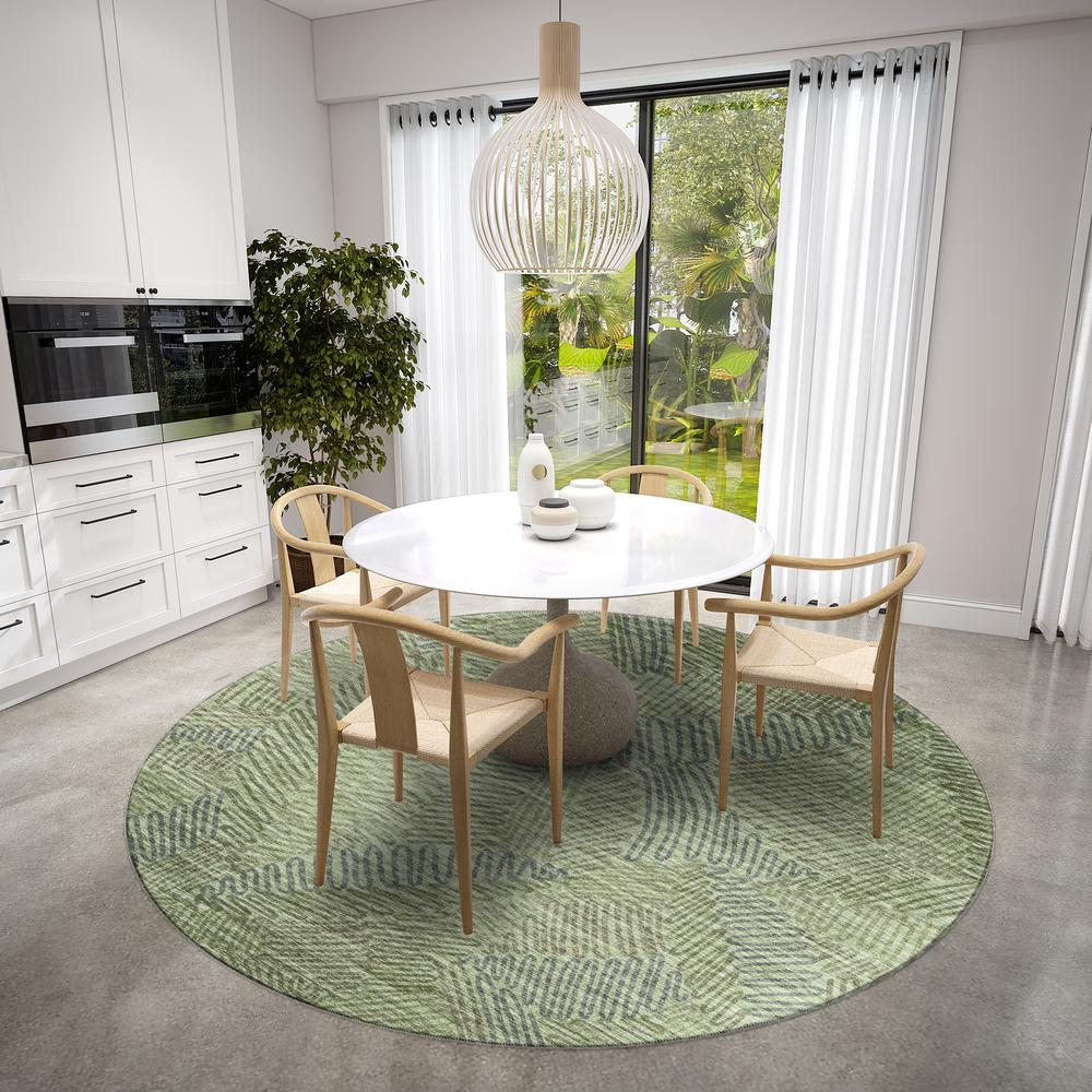 Yuma Green Transitional Abstract 8' x 8' Area Rug Green AYU41. Picture 1