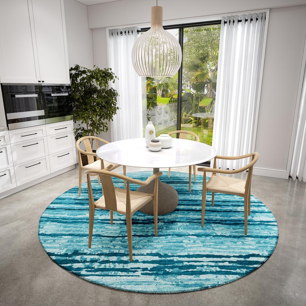 Bravado Blue Contemporary Stripe 8' x 8' Area Rug Blue ABV34. Picture 1