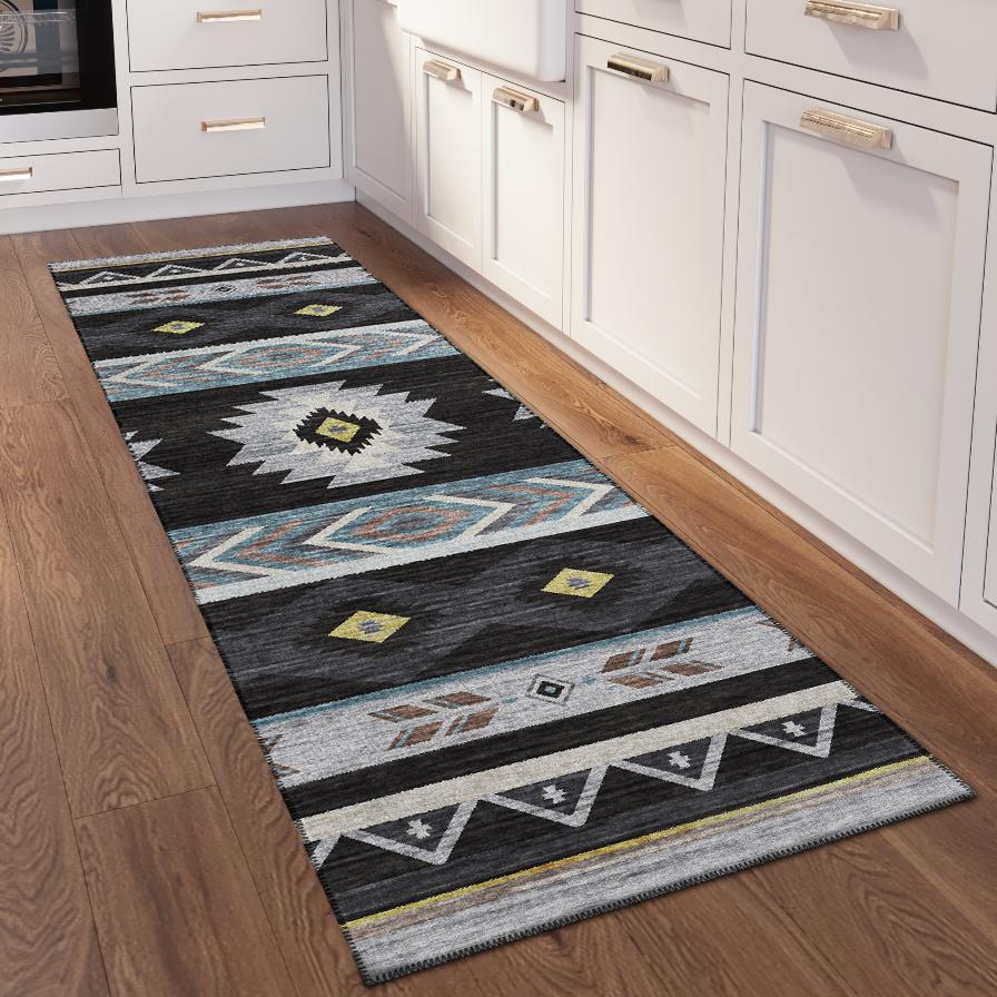 Indoor/Outdoor Sonora ASO33 Midnight Washable 2'3" x 7'6" Runner Rug. Picture 2