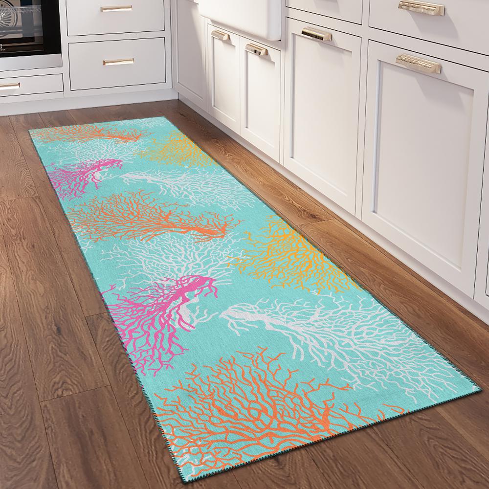 Indoor/Outdoor Surfside ASR33 Aqua Washable 2'3" x 7'6" Runner Rug. Picture 2
