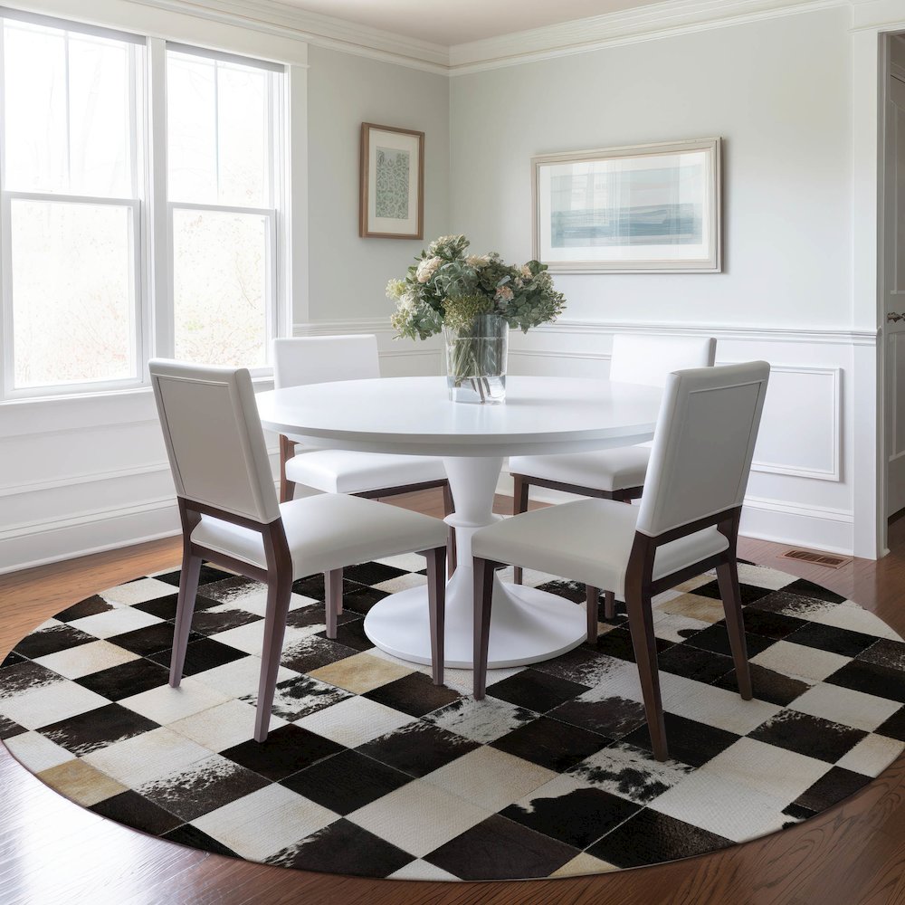 Luxury Washable Indoor/Outdoor Bozeman Black 8' x 8' Round Rug. Picture 5