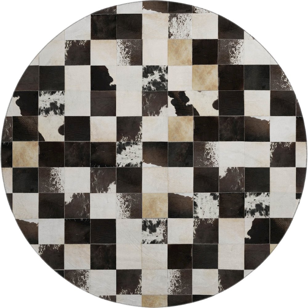 Luxury Washable Indoor/Outdoor Bozeman Black 8' x 8' Round Rug. Picture 1