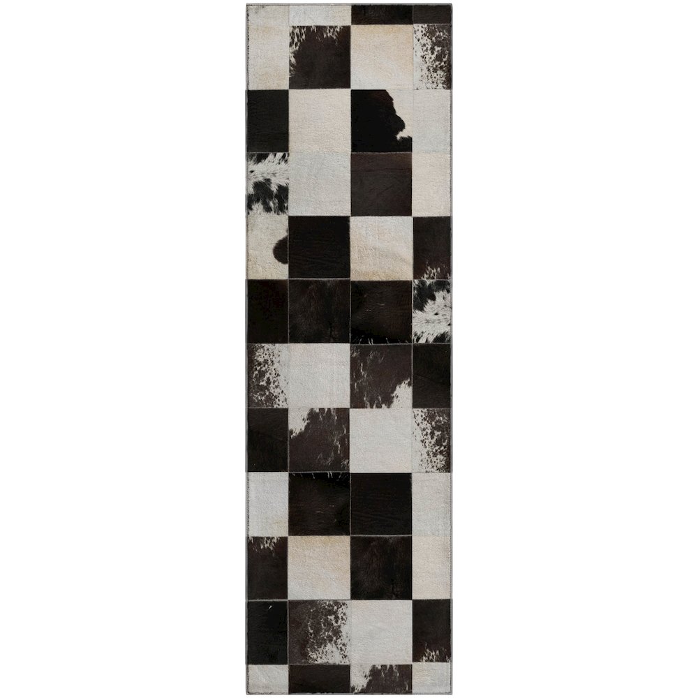 Luxury Washable Indoor/Outdoor Bozeman Black 2'3" x 7'6" Runner Rug. Picture 1