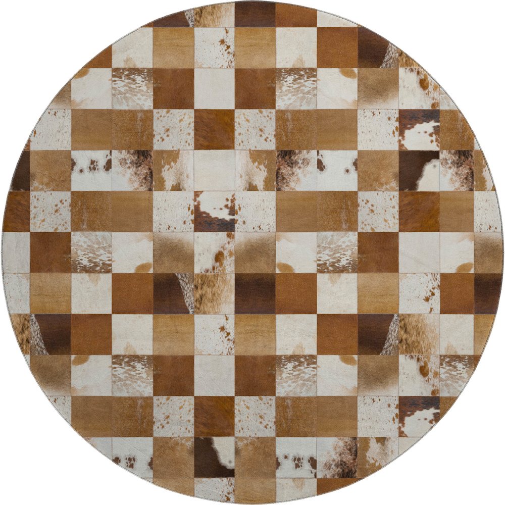 Luxury Washable Indoor/Outdoor Bozeman Brown 8' x 8' Round Rug. Picture 1
