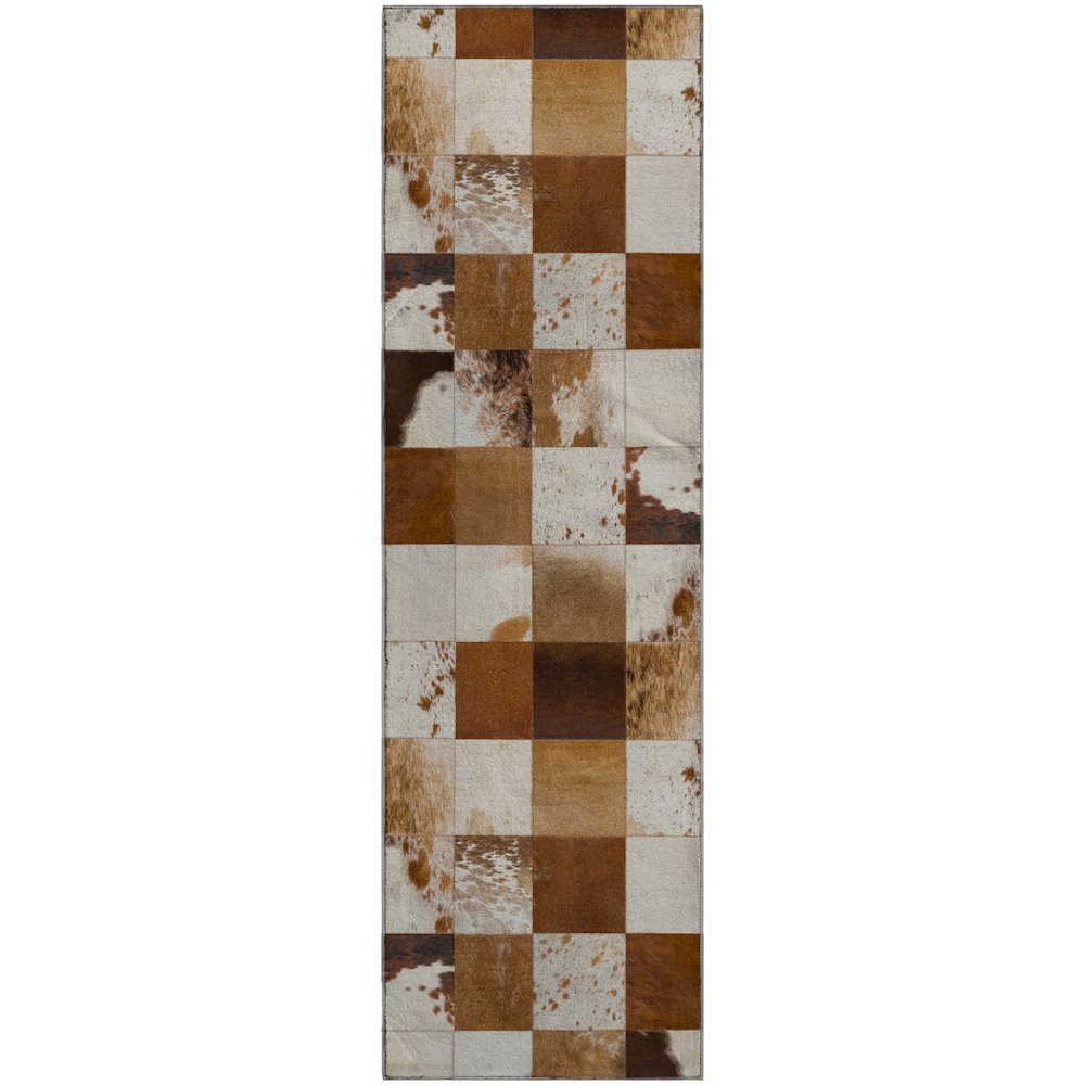 Luxury Washable Indoor/Outdoor Bozeman Brown 2'3" x 7'6" Runner Rug. Picture 1