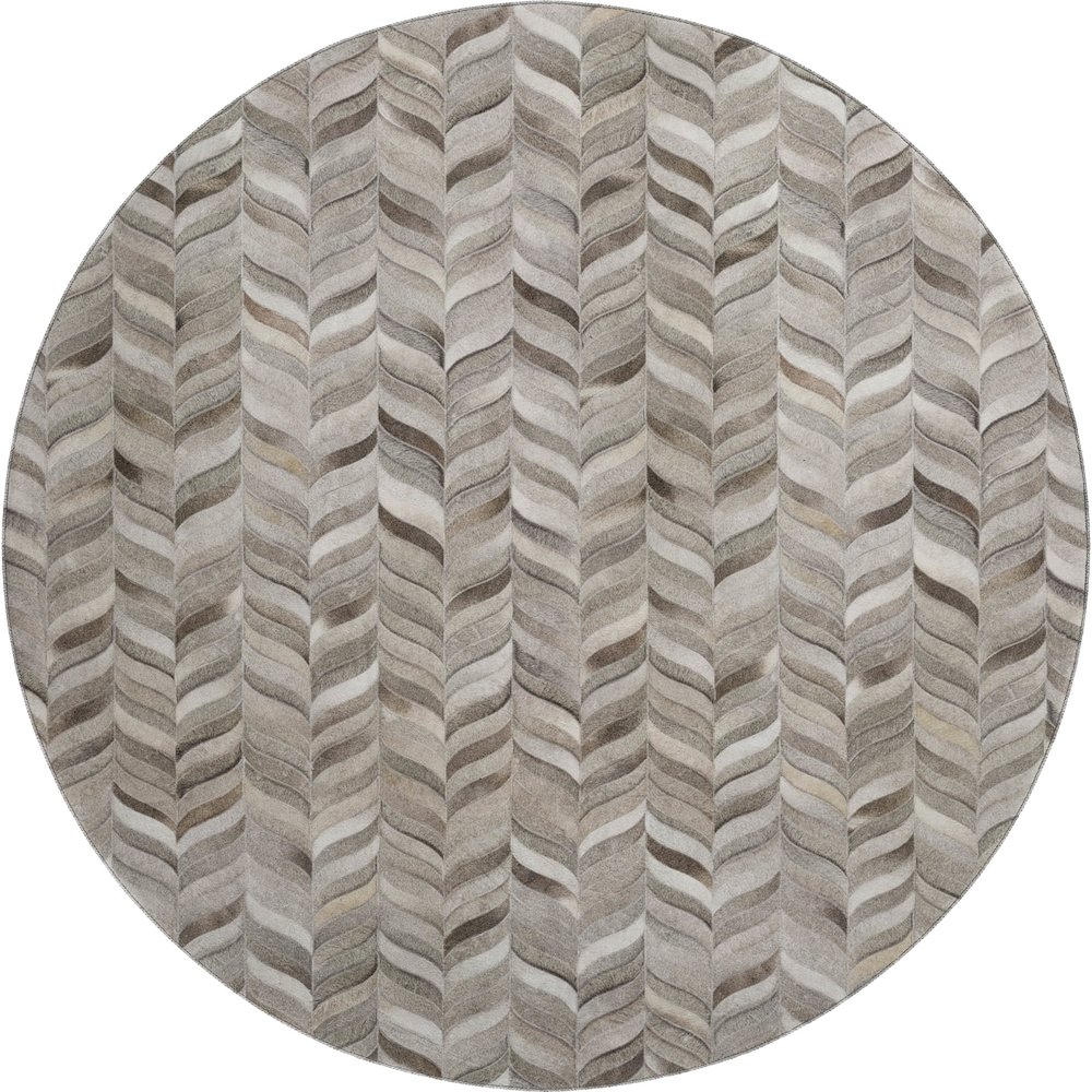 Luxury Washable Indoor/Outdoor Bozeman Gray 8' x 8' Round Rug. Picture 1