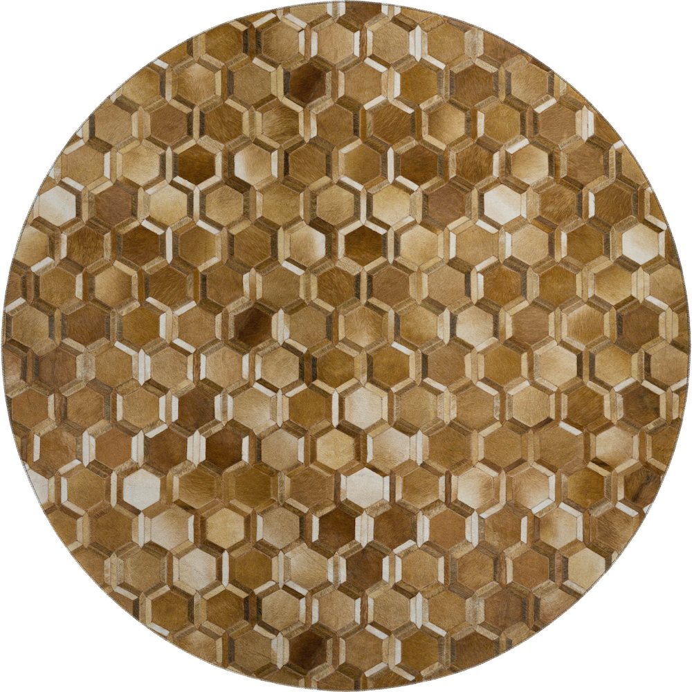 Luxury Washable Indoor/Outdoor Bozeman Brown 8' x 8' Round Rug. Picture 1