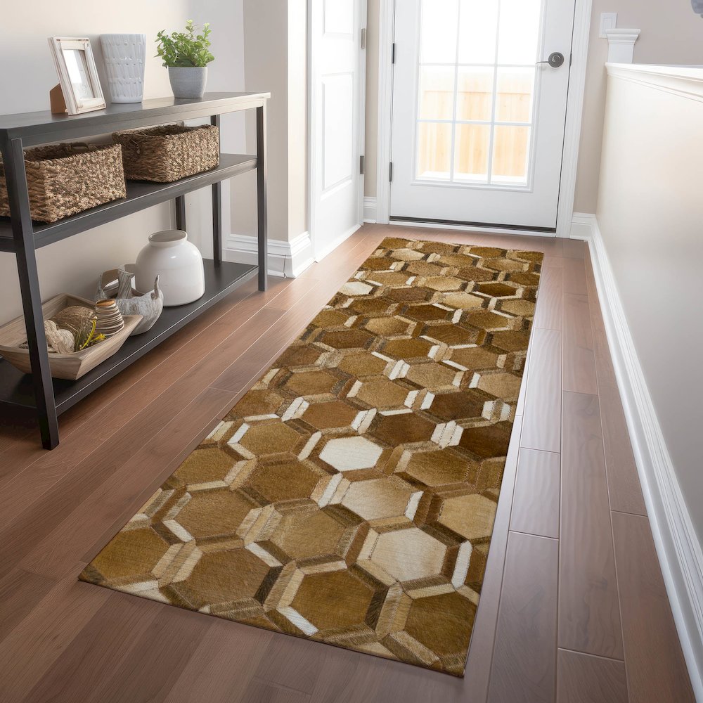 Luxury Washable Indoor/Outdoor Bozeman Brown 2'3" x 7'6" Runner Rug. Picture 5
