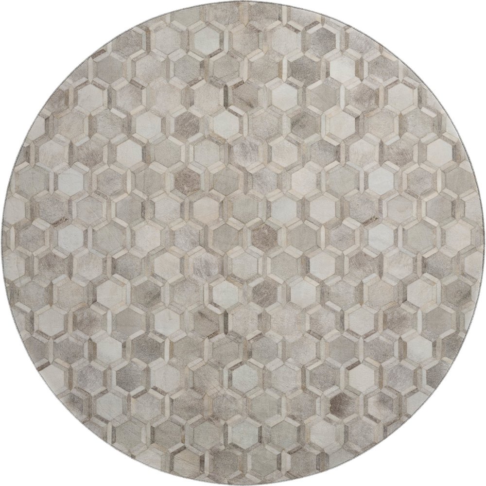Luxury Washable Indoor/Outdoor Bozeman Gray 8' x 8' Round Rug. Picture 1
