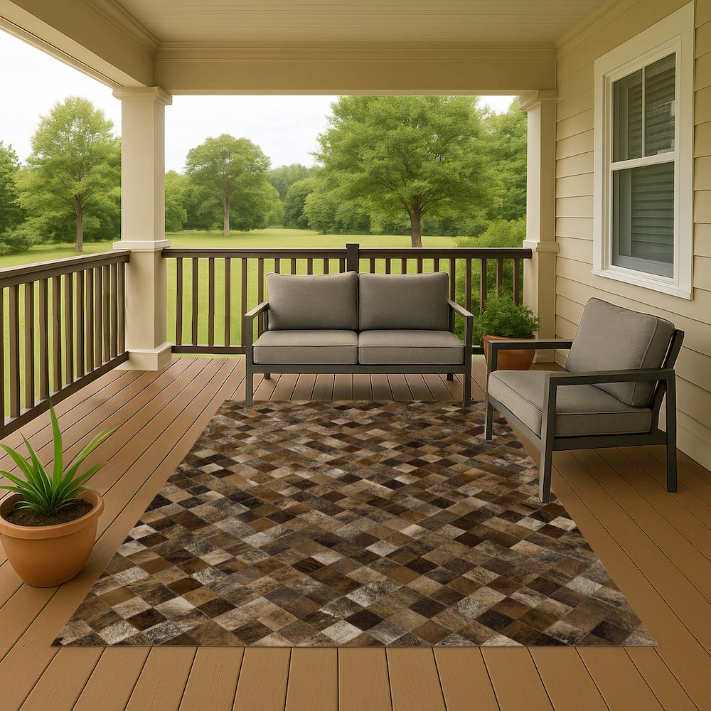 Luxury Washable Indoor/Outdoor Bozeman Brown 2'6" x 3'10" Rug. Picture 7