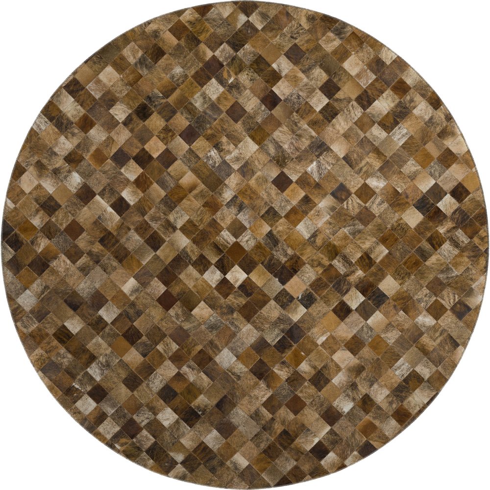 Luxury Washable Indoor/Outdoor Bozeman Brown 8' x 8' Round Rug. Picture 1