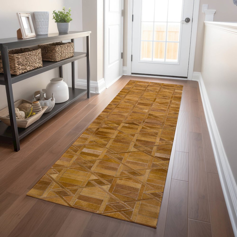 Luxury Washable Indoor/Outdoor Bozeman Rust 2'3" x 7'6" Runner Rug. Picture 5