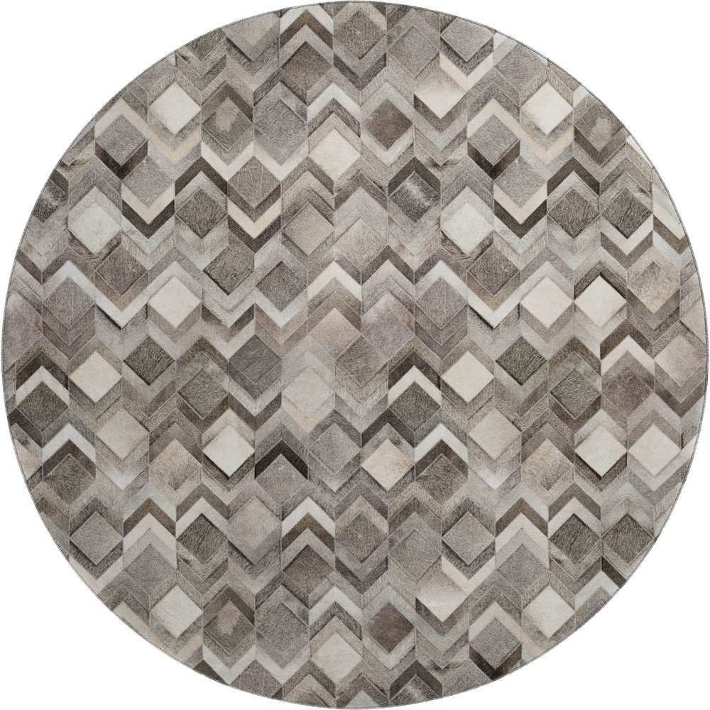 Luxury Washable Indoor/Outdoor Bozeman Gray 8' x 8' Round Rug. Picture 1