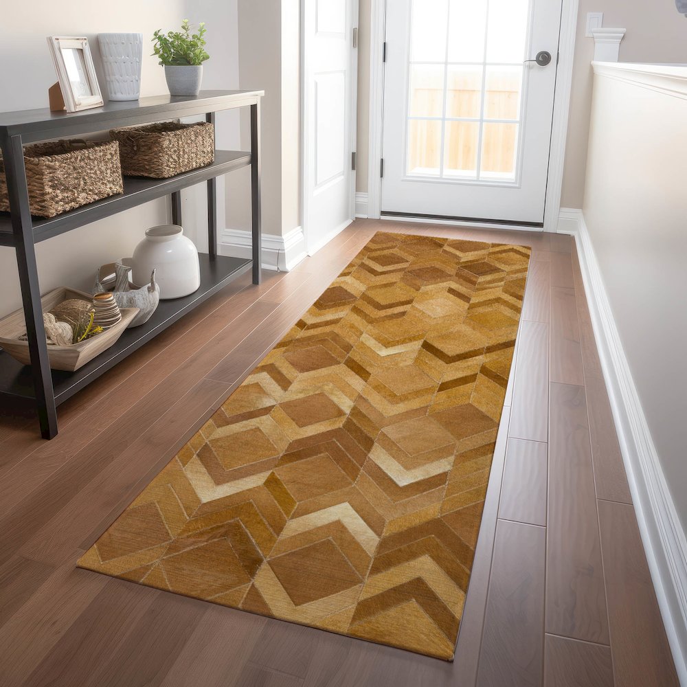 Luxury Washable Indoor/Outdoor Bozeman Rust 2'3" x 7'6" Runner Rug. Picture 5