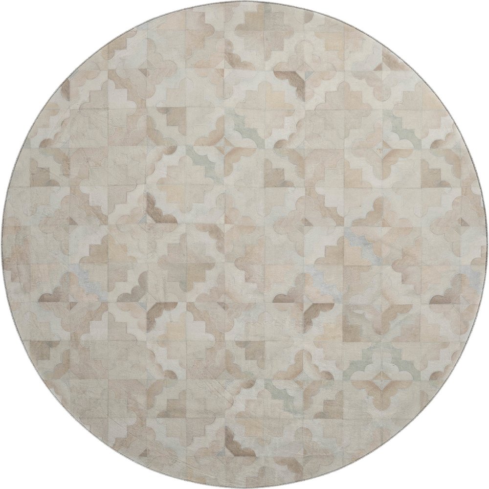Luxury Washable Indoor/Outdoor Bozeman Linen 8' x 8' Round Rug. Picture 1