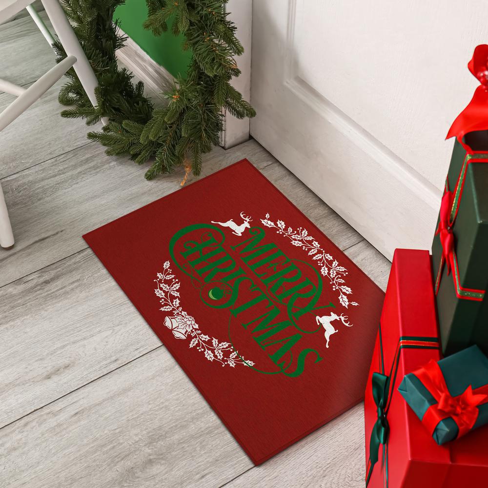 Indoor/Outdoor Cozy Winter ACW36 Red Washable 1'8" x 2'6" Rug. Picture 2