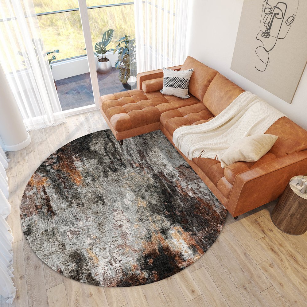 Luxury Washable Boca Gray 8' x 8' Round Rug. Picture 5