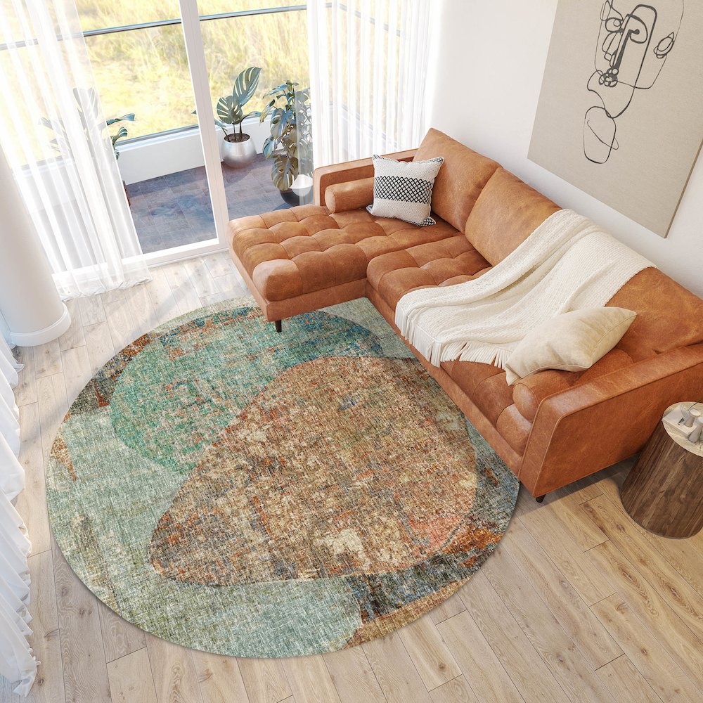 Luxury Washable Boca Teal 8' x 8' Round Rug. Picture 5