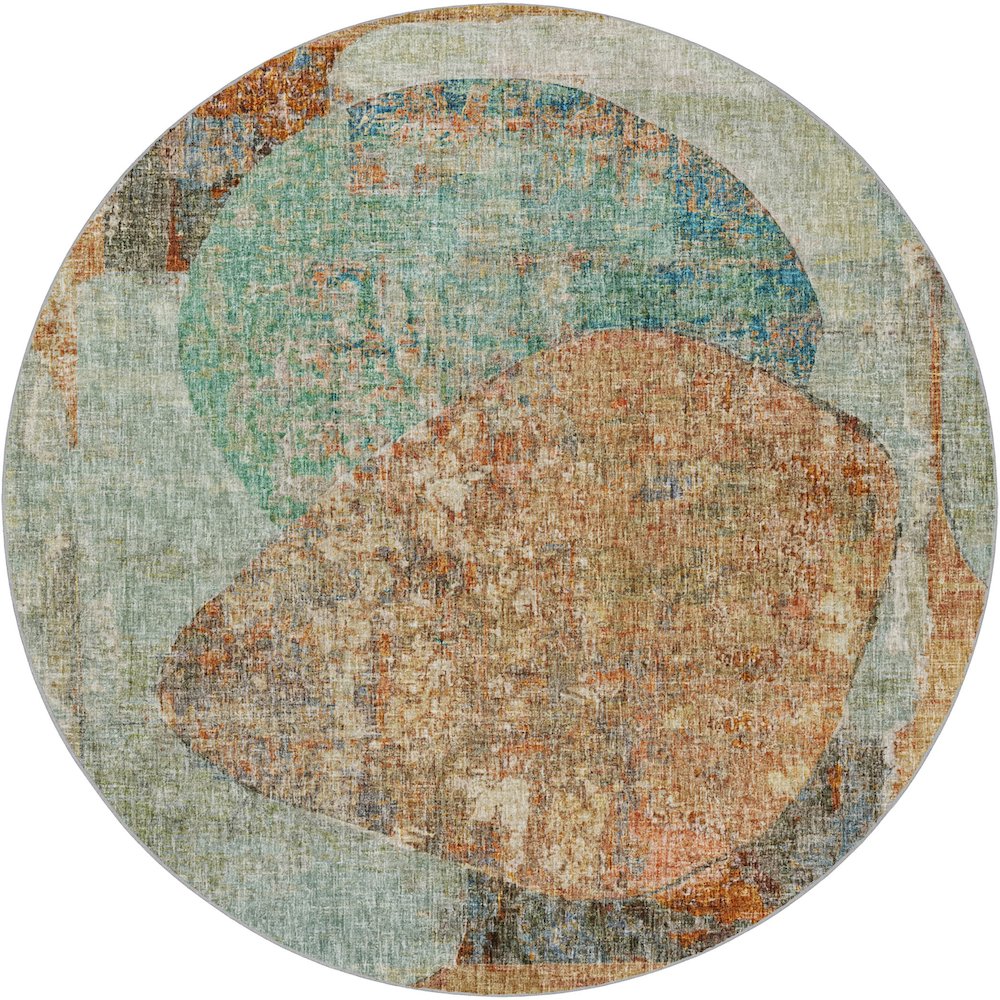 Luxury Washable Boca Teal 8' x 8' Round Rug. Picture 1