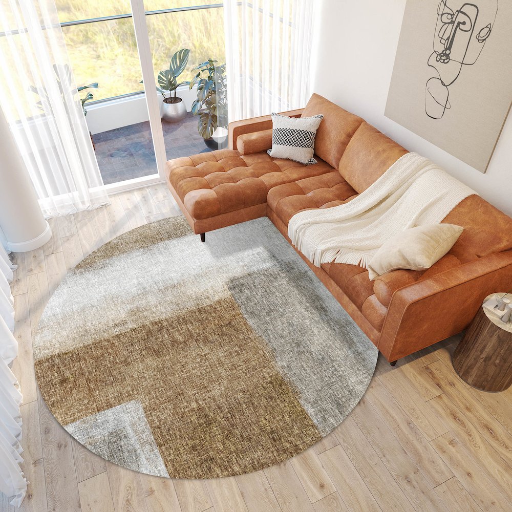 Luxury Washable Boca Brown 8' x 8' Round Rug. Picture 5