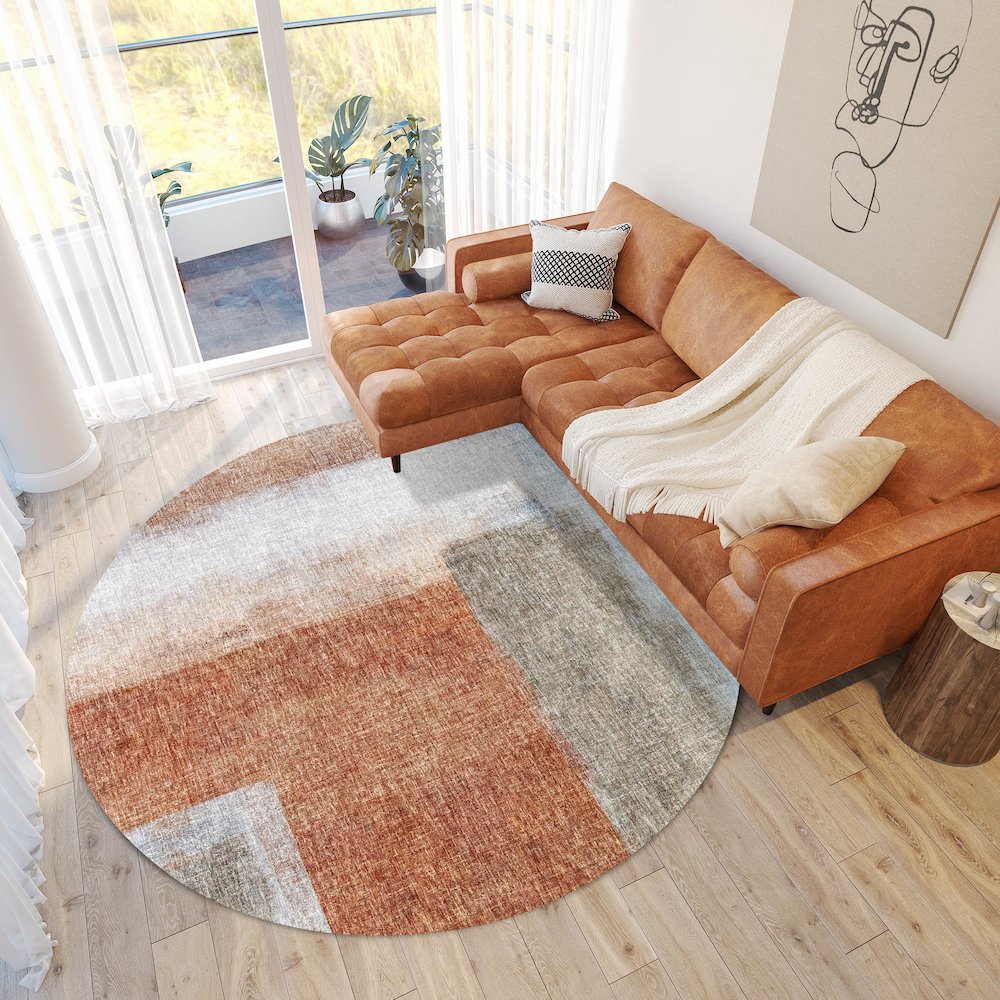 Luxury Washable Boca Salmon 8' x 8' Round Rug. Picture 5