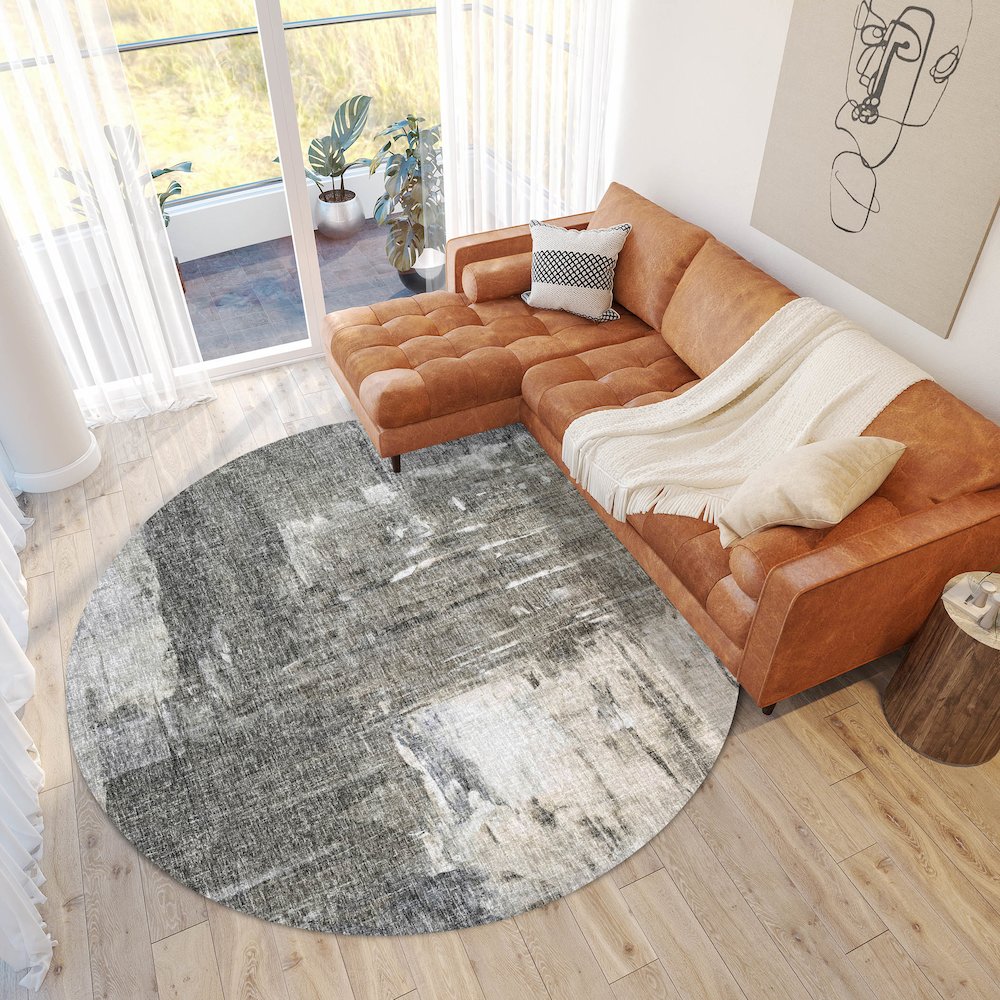 Luxury Washable Boca Gray 8' x 8' Round Rug. Picture 5