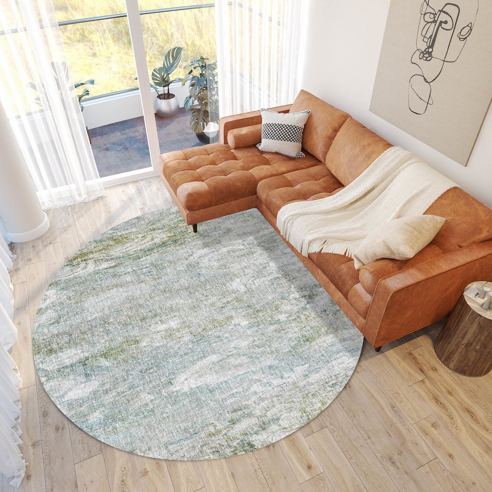 Luxury Washable Boca Seafoam 8' x 8' Round Rug. Picture 5