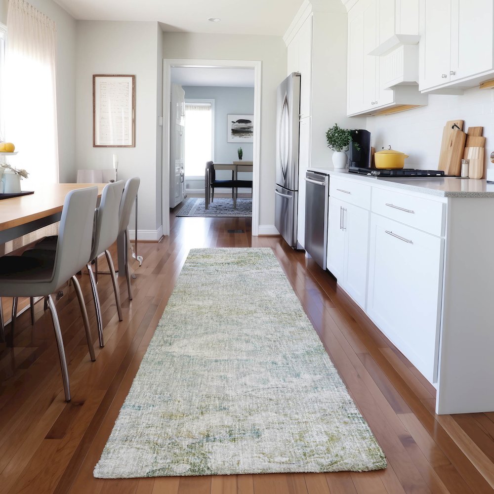 Luxury Washable Boca Seafoam 2'3" x 7'6" Runner Rug. Picture 5