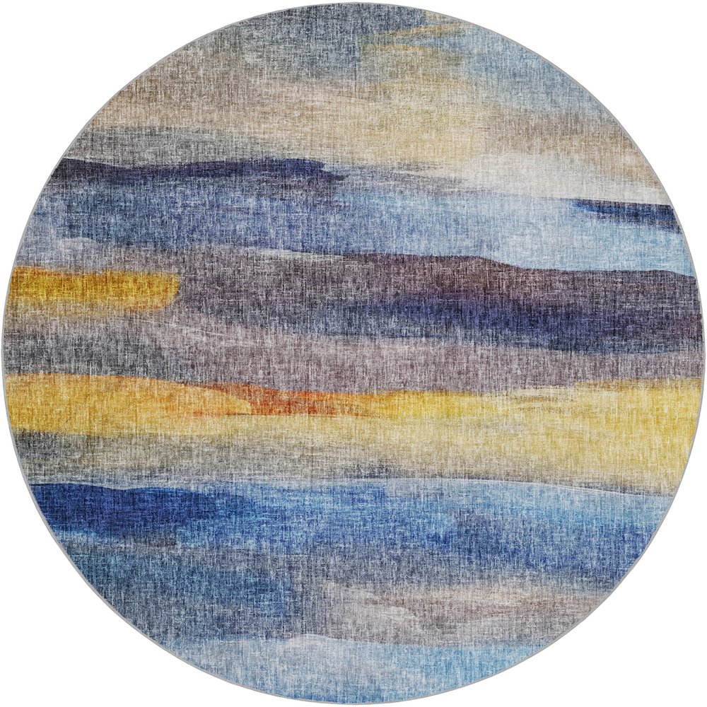Luxury Washable Boca Blue 8' x 8' Round Rug. Picture 1