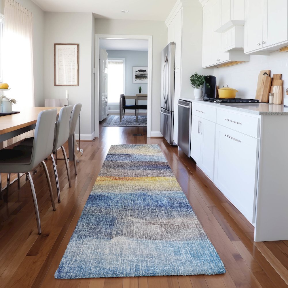 Luxury Washable Boca Blue 2'3" x 7'6" Runner Rug. Picture 5