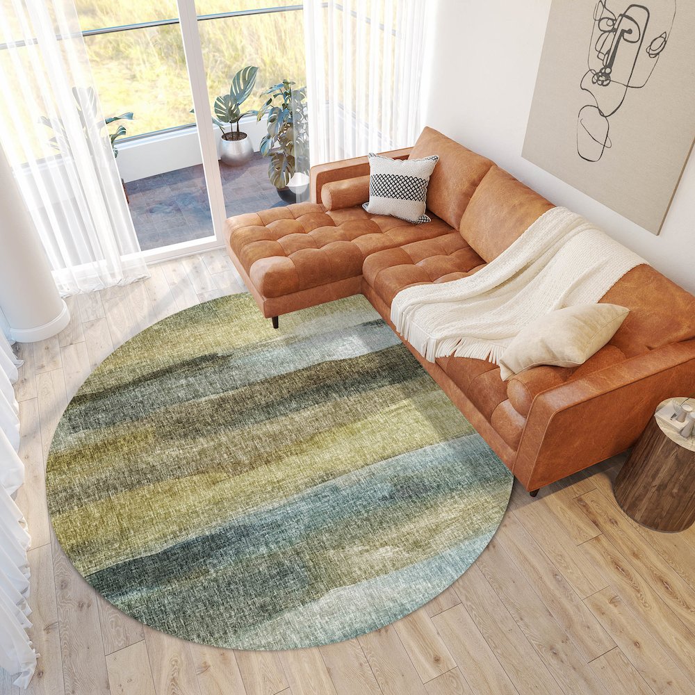 Luxury Washable Boca Khaki 8' x 8' Round Rug. Picture 5