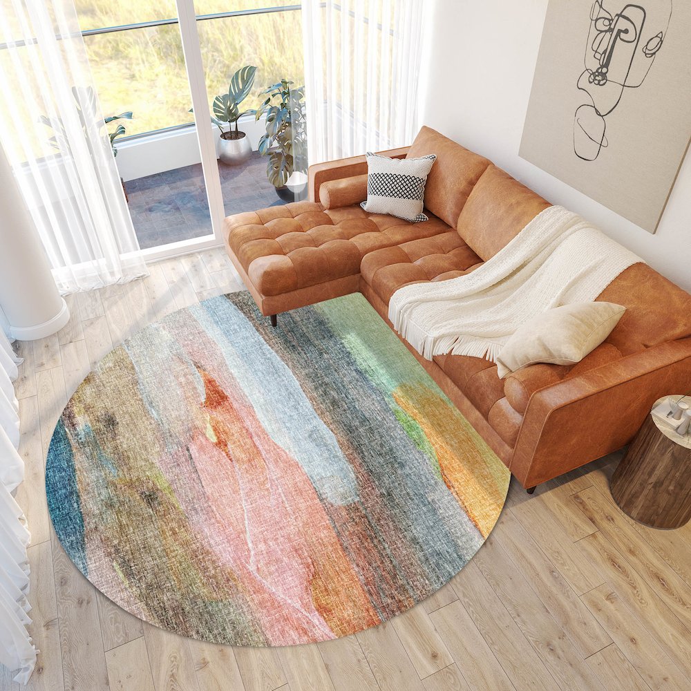 Luxury Washable Boca Salmon 8' x 8' Round Rug. Picture 5