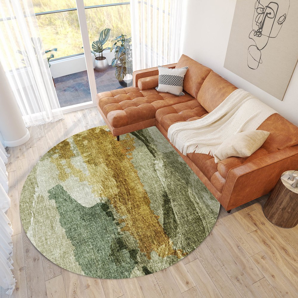 Luxury Washable Boca Aloe 8' x 8' Round Rug. Picture 5