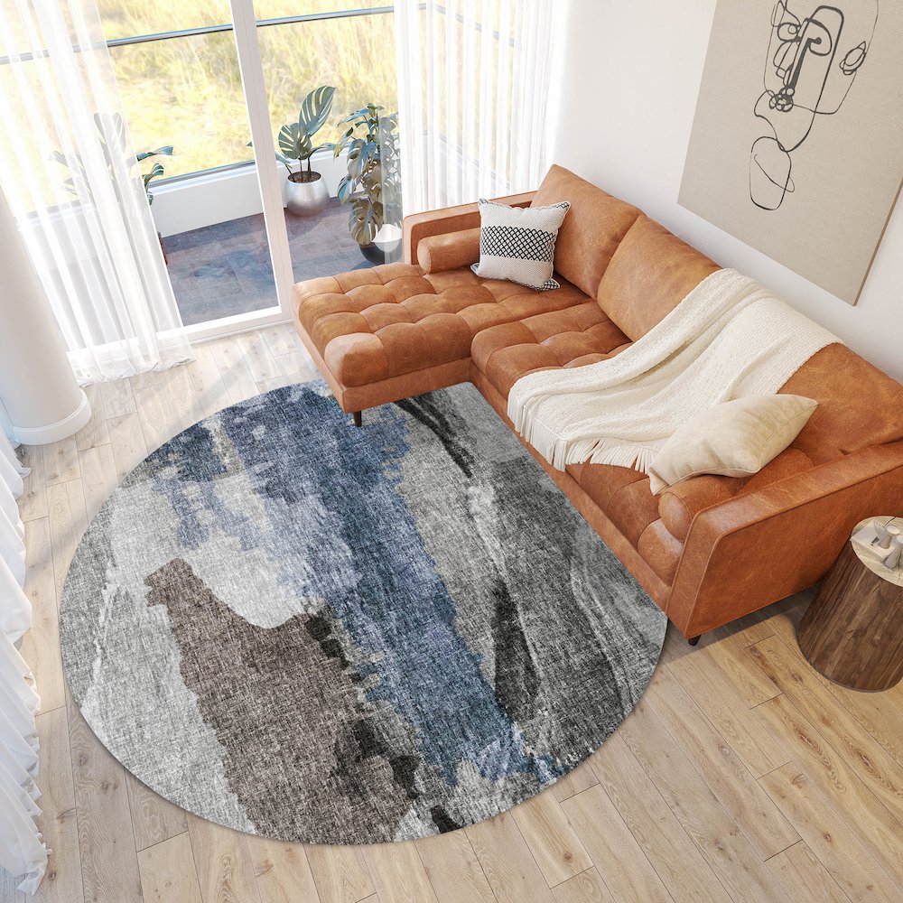 Luxury Washable Boca Pewter 8' x 8' Round Rug. Picture 5