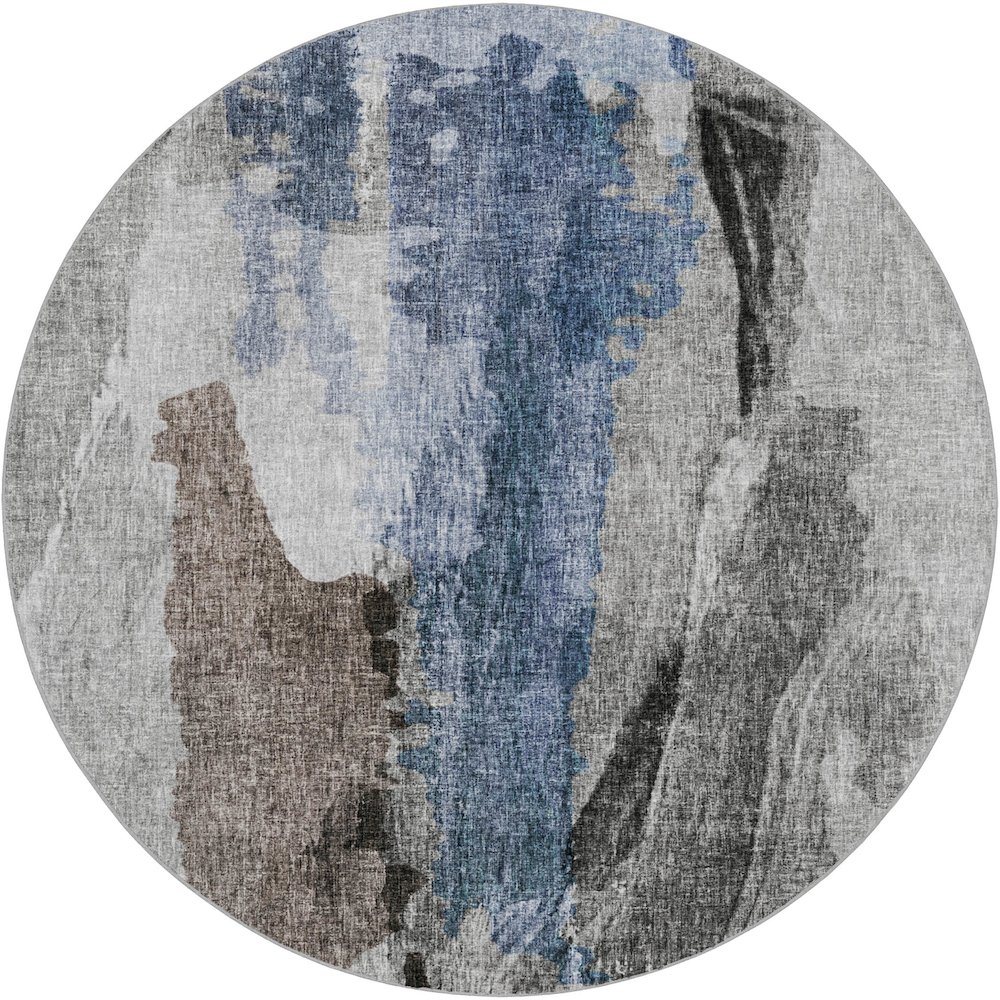 Luxury Washable Boca Pewter 8' x 8' Round Rug. Picture 1