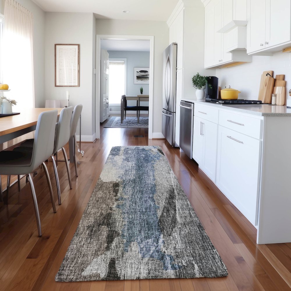Luxury Washable Boca Pewter 2'3" x 7'6" Runner Rug. Picture 5
