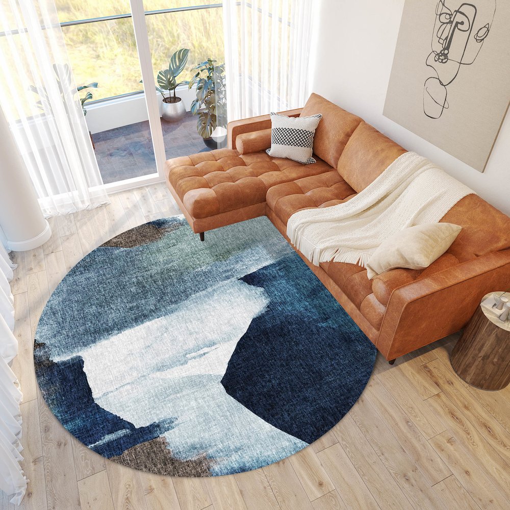 Luxury Washable Boca Denim 8' x 8' Round Rug. Picture 5